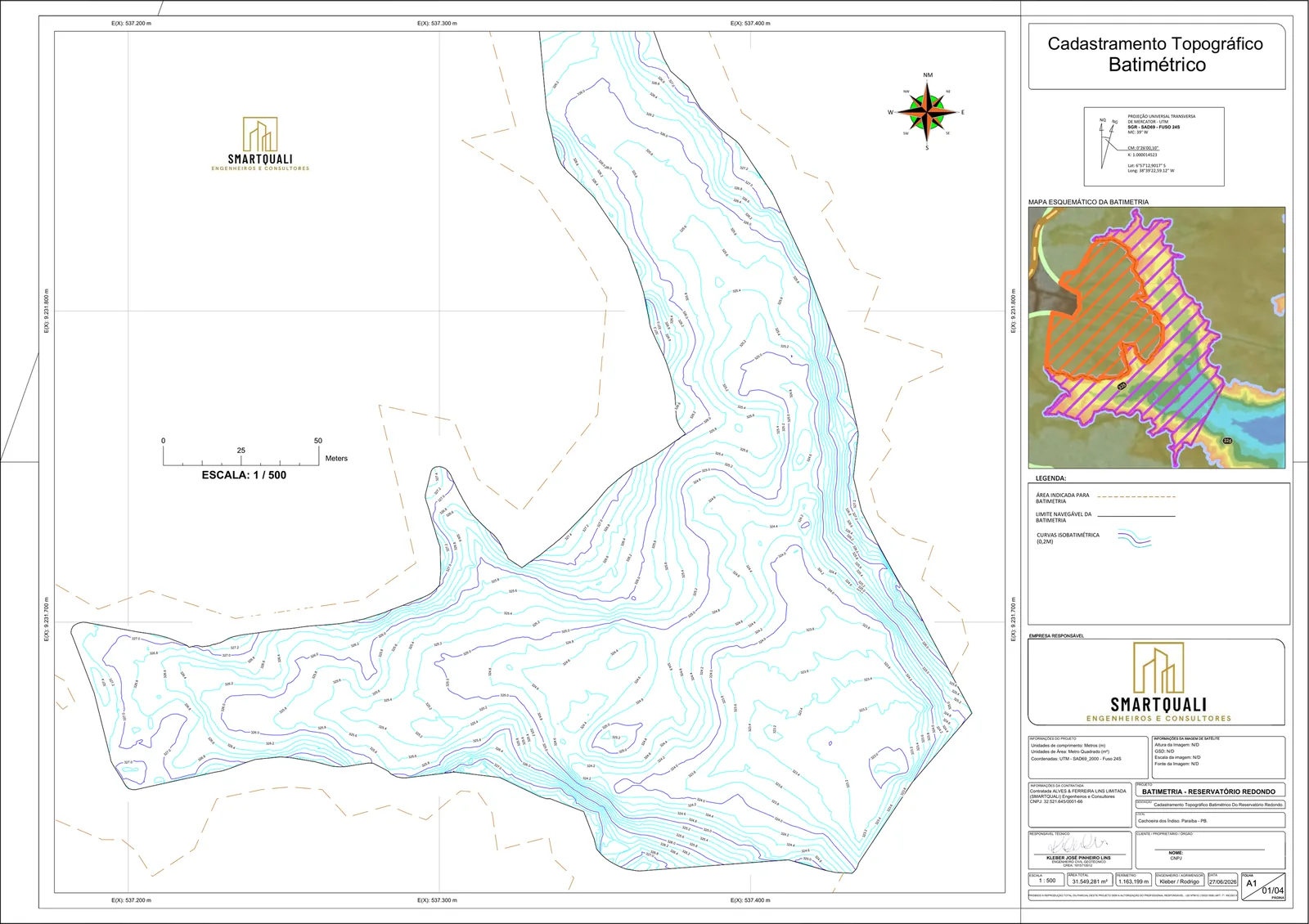 Prancha A1 de cadastramento topográfico batimétrico do Redondo